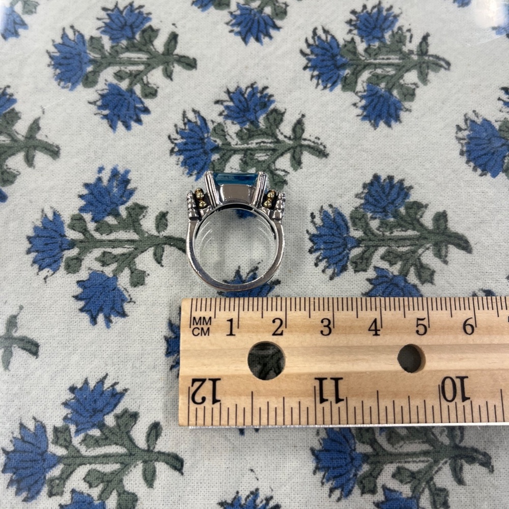 Lagos Blue Topaz Caviar Sterling Silver & 18K Yellow Gold Ring Size 7 - Picture 11 of 16